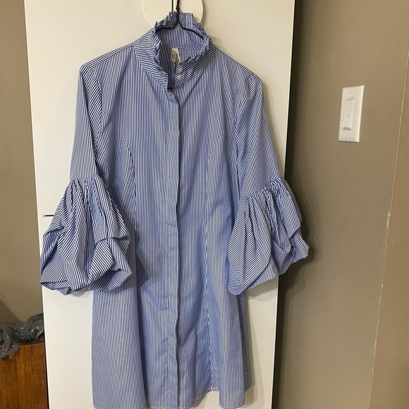 True Destiny -Blue & White  Striped Puff Sleeve Small - Picture 3 of 12
